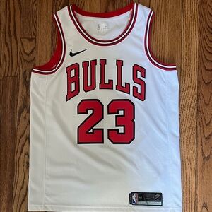 Michael Jordan White Bulls Swingman Jersey with Red Accents